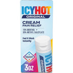 Icy Hot Original Pain Relief Cream front view of 3 Ounce packaging for fast acting muscle relief