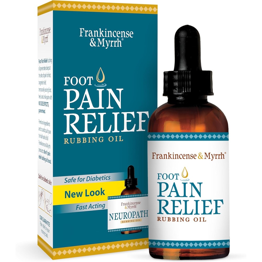 Frankincense and Myrrh Neuropathy Foot Pain Relief Rubbing Oil front bottle view for nerve pain management