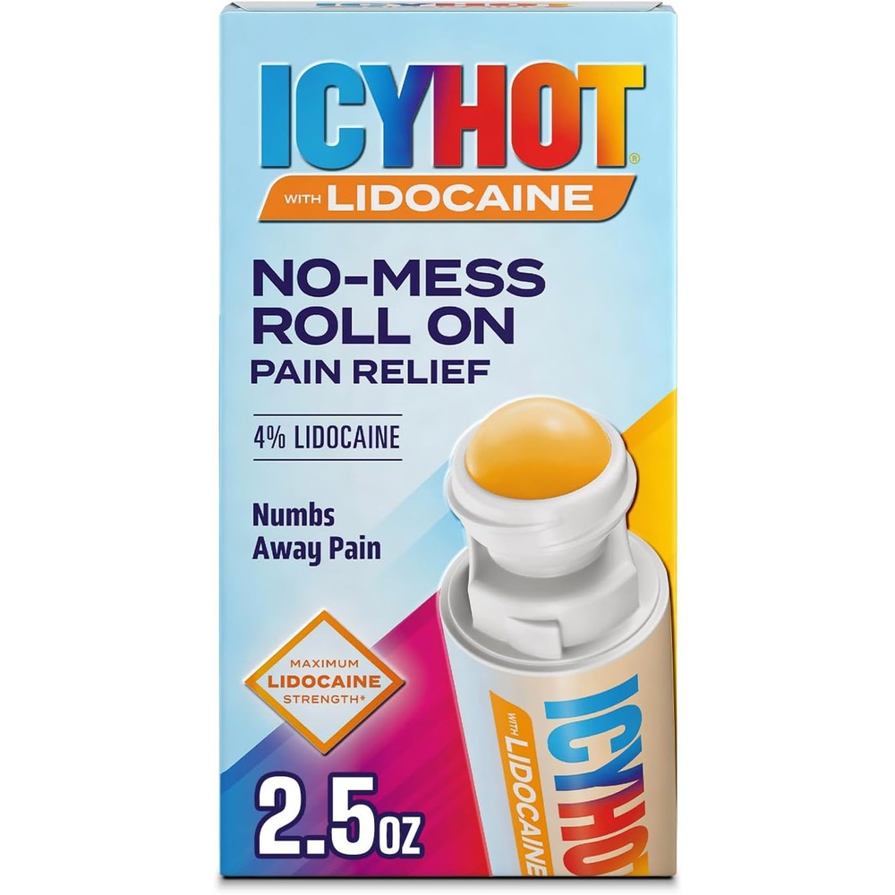 Icy Hot Lidocaine Pain Relief Roll On Applicator front view for targeted muscle pain relief.