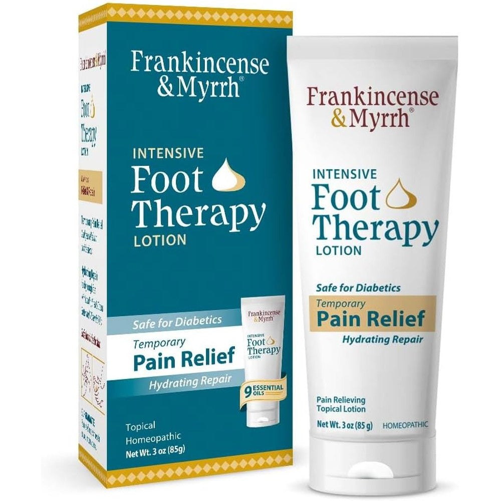 Frankincense & Myrrh Intensive Foot Therapy Lotion front view packaging for diabetic nerve pain relief.