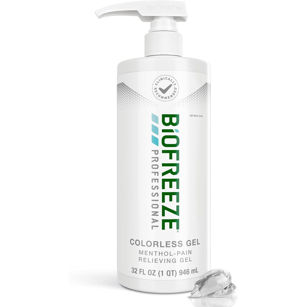 Biofreeze Professional Colorless Menthol Gel 32 Fluid Ounce front view bottle with pump dispenser