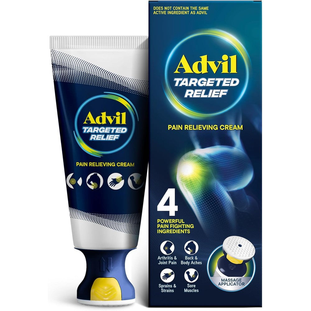 Advil Targeted Relief Pain Relieving Cream front view showing massage applicator cap
