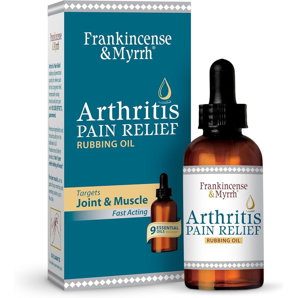 Frankincense and Myrrh Arthritis Pain Relief Rubbing Oil front view bottle for joint care