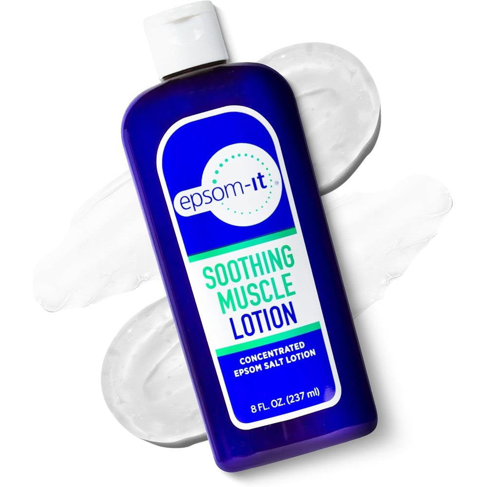 Epsom-It Soothing Muscle Magnesium Lotion 8.0 ounce front bottle view for topical pain relief.