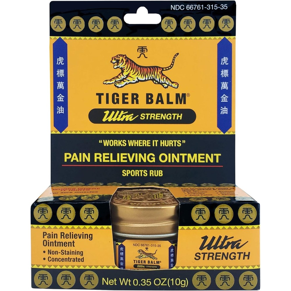 Tiger Balm Ultra Strength Pain Relieving Ointment 10 Grams front view for targeted muscle rub and joint relief.