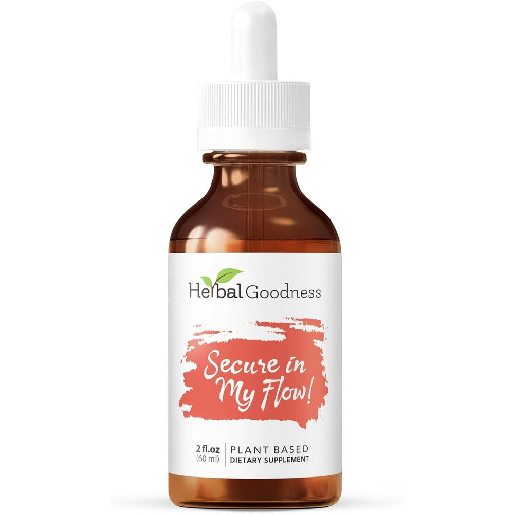 Herbal Goodness Secure In My Flow Menstrual Support supplement bottle front view