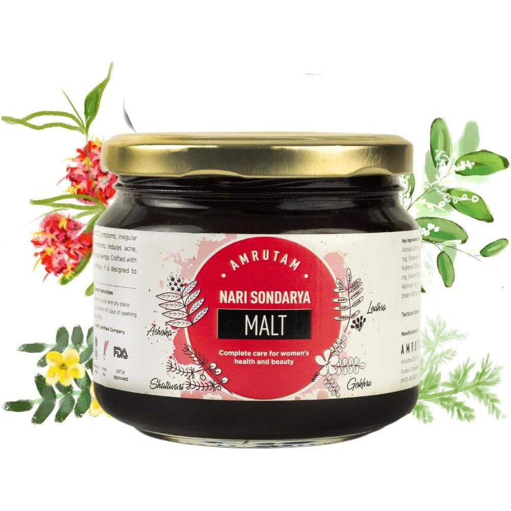 Amrutam Nari Sondarya Malt front view packaging for menstrual health