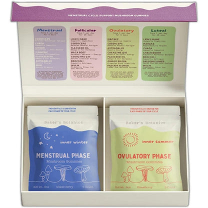 Baker's Botanics Period and PMS support mushroom gummies front view