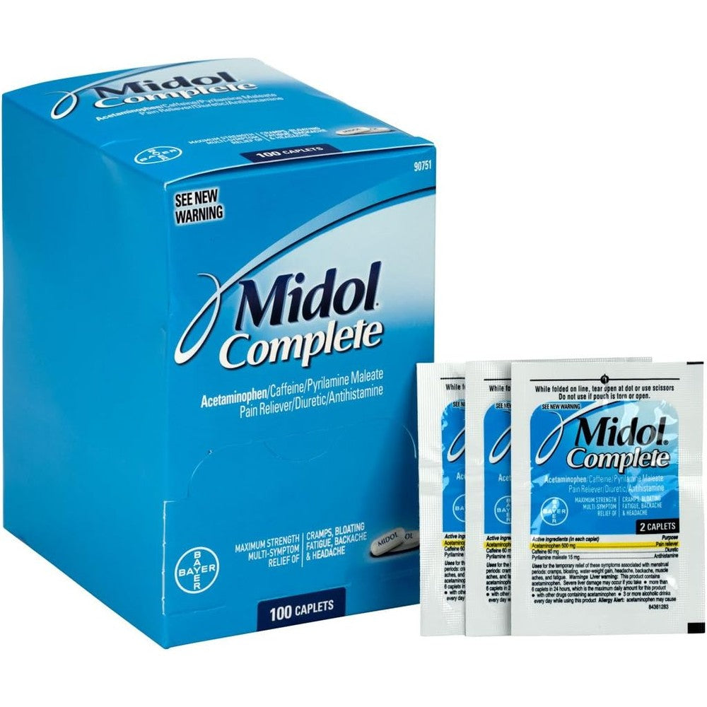 Acme United Midol Complete Menstrual Caplets box front view for period symptom relief