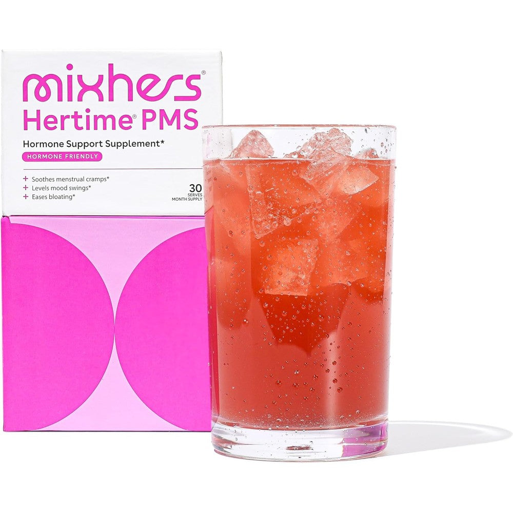 Mixhers Hertime PMS Pomegranate Mango supplement front packaging view