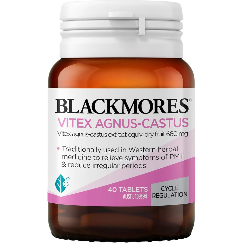 Blackmores Vitex Agnus Castus 40 Tablets front view bottle for women hormonal health