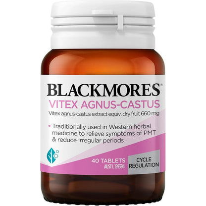 Blackmores Vitex Agnus Castus 40 Tablets front view bottle for women hormonal health