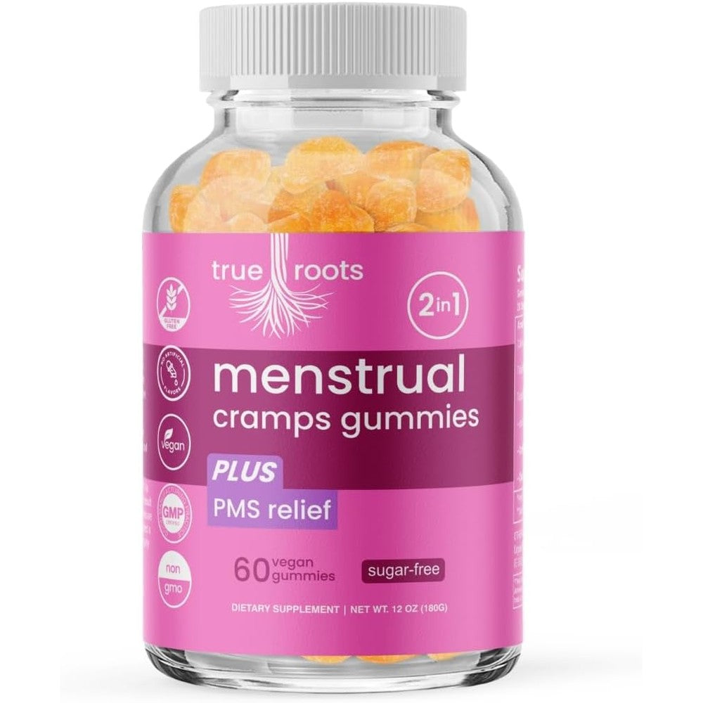 True Roots Menstrual Cramp Relief Gummies bottle front view