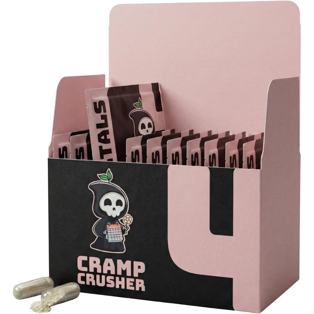 Elicura Mortals Cramp Crusher PMS relief capsules front packaging view