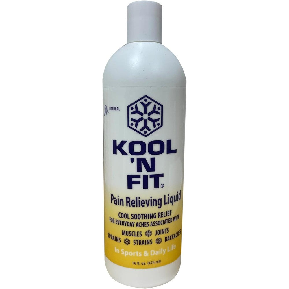 Winter Plum Kool N Fit Pain Relief Liquid sixteen ounce bottle front view for deep muscle comfort.