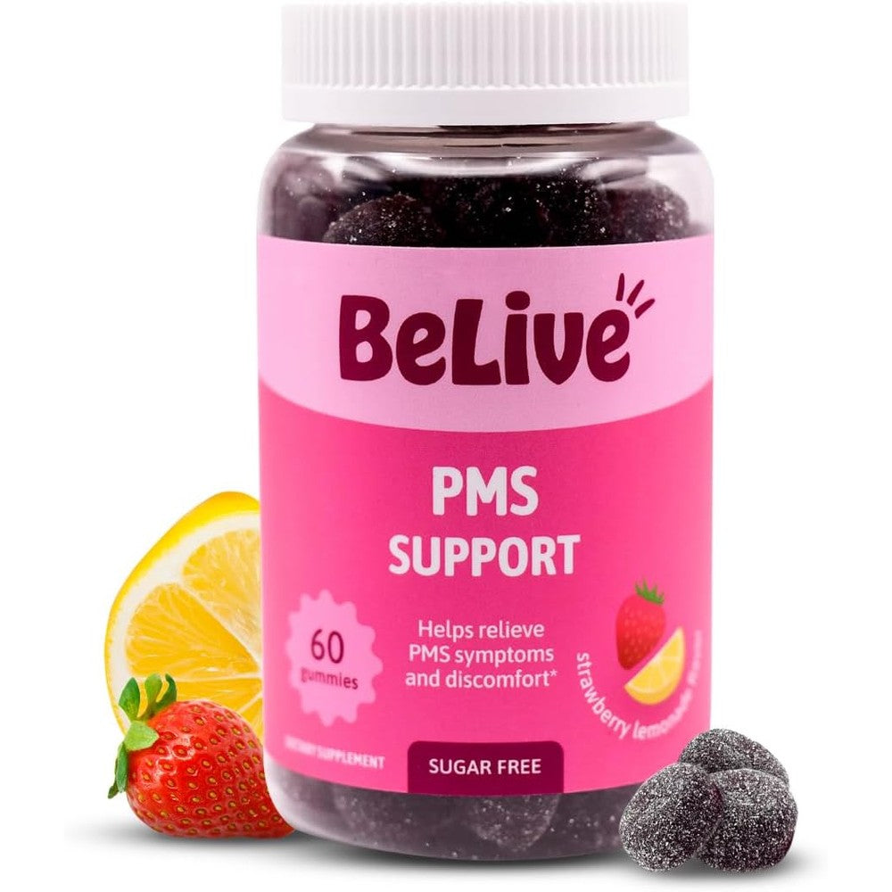 BeLive PMS Support Gummies front bottle view
