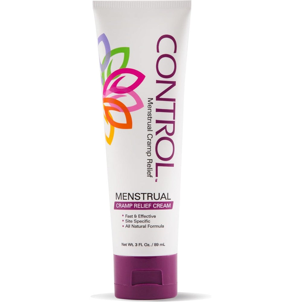 Control Menstrual Cramp Relief Cream front view of the three ounce tube for period pain relief.