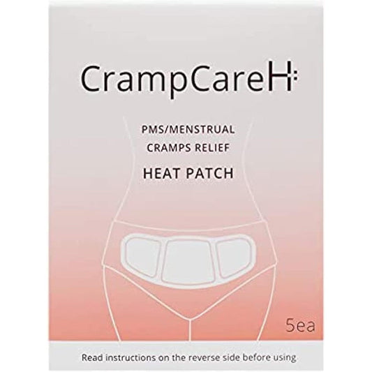 CrampCareH menstrual cramps relief heat patch packaging front view showing 5 patches pack