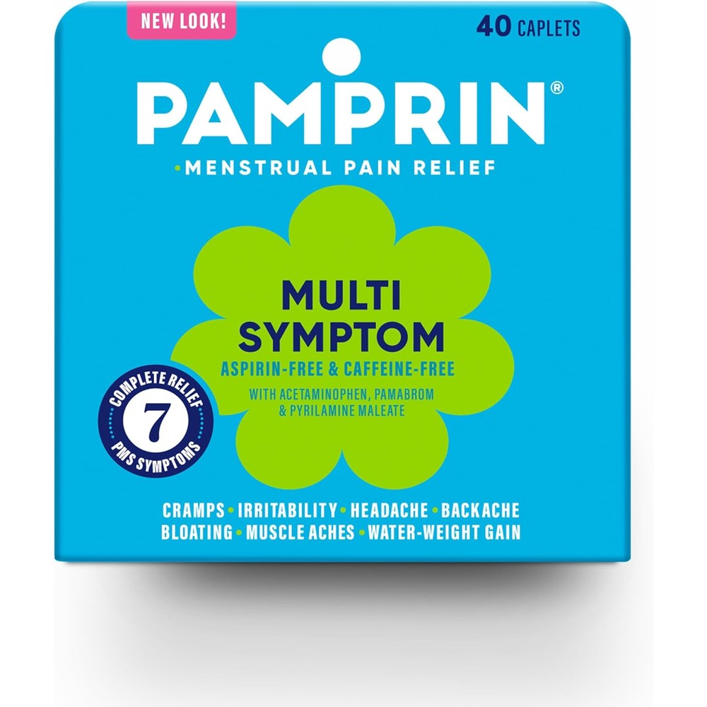 Pamprin Multi Symptom Menstrual Period Symptoms Relief 40 Caplets front packaging box.