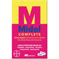 Midol Complete Menstrual Pain Relief Caplets 40 Count front box packaging for period cramp relief.