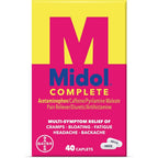 Midol Complete Menstrual Pain Relief Caplets 40 Count front box packaging for period cramp relief.