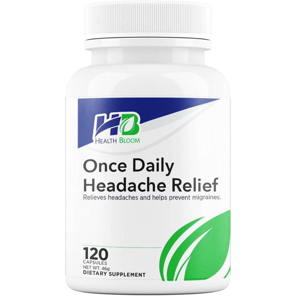 Health Bloom Once Daily Headache Relief 120 capsules bottle front view