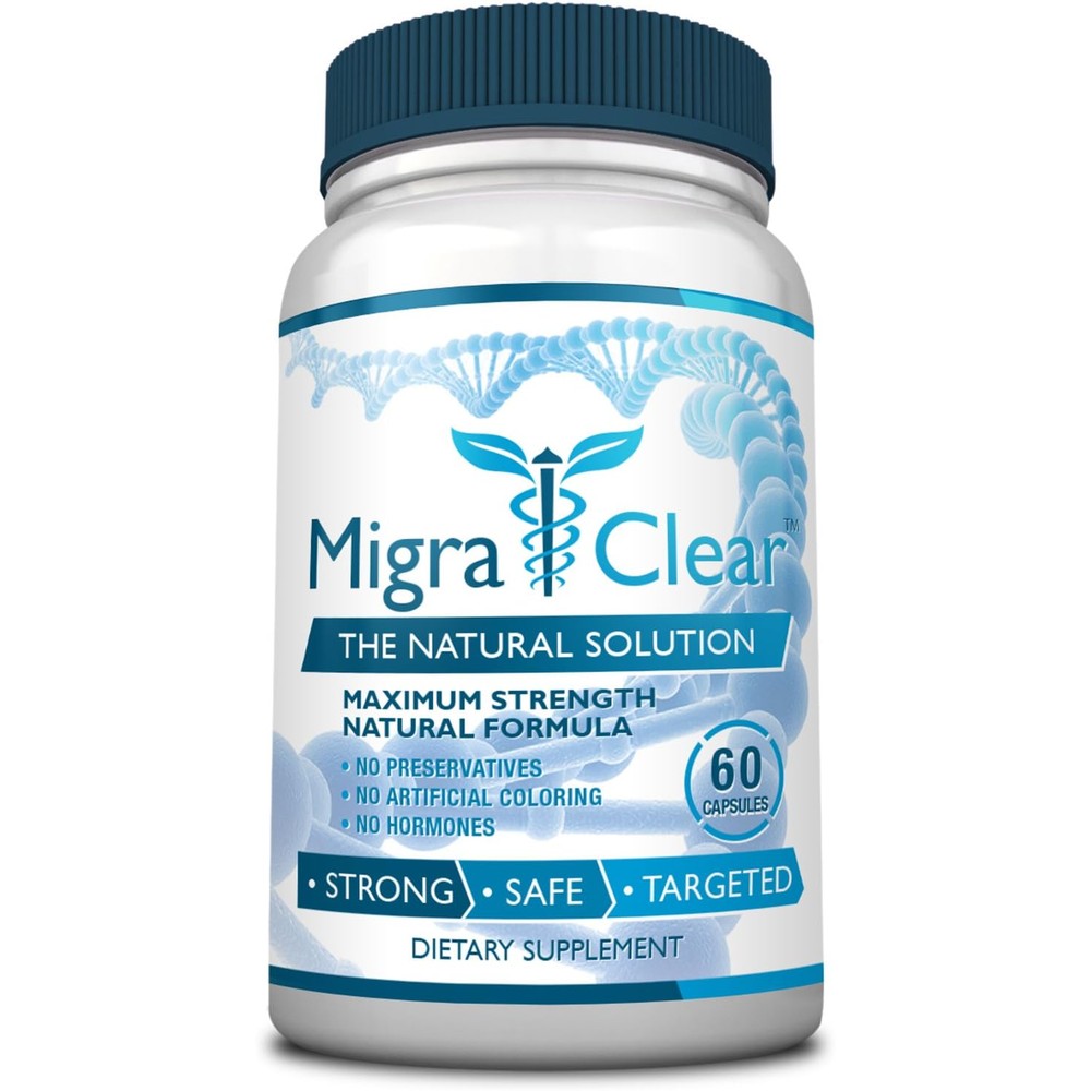 MigraClear All Natural Migraine Support front of bottle