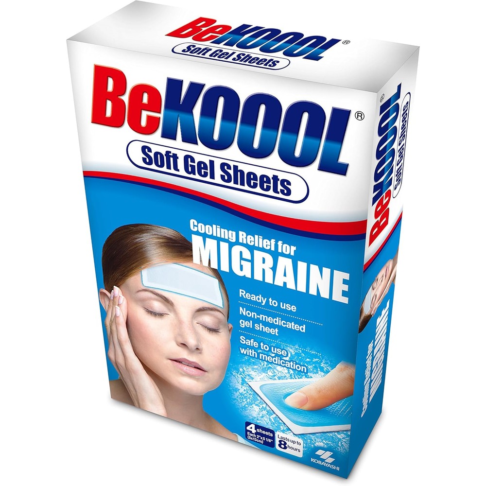 BeKoool migraine cooling gel sheets 4 count pack front view