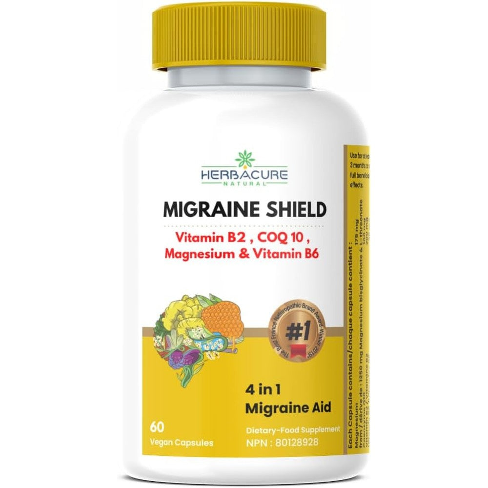 Herbacure Natural Migraineshield 60 Capsules front view packaging