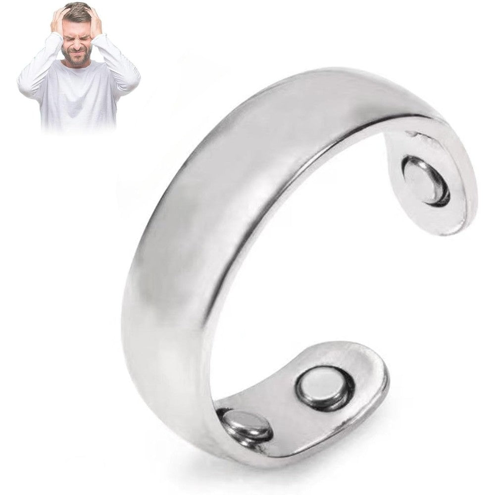 Angyape Auvulis migraine relief ring front view in stainless steel