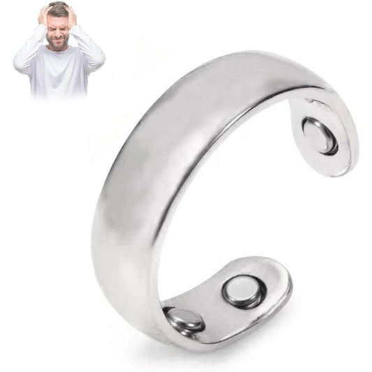 Angyape Auvulis migraine relief ring front view in stainless steel