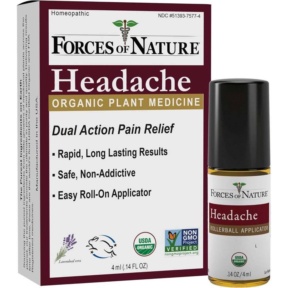 Forces of Nature organic headache pain relief rollerball front view