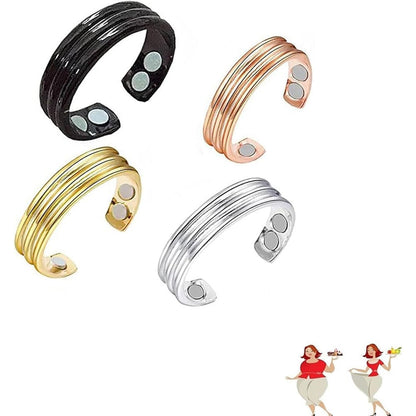 KOFISNI Auvulis migraine ring front view showing black adjustable stainless steel band.