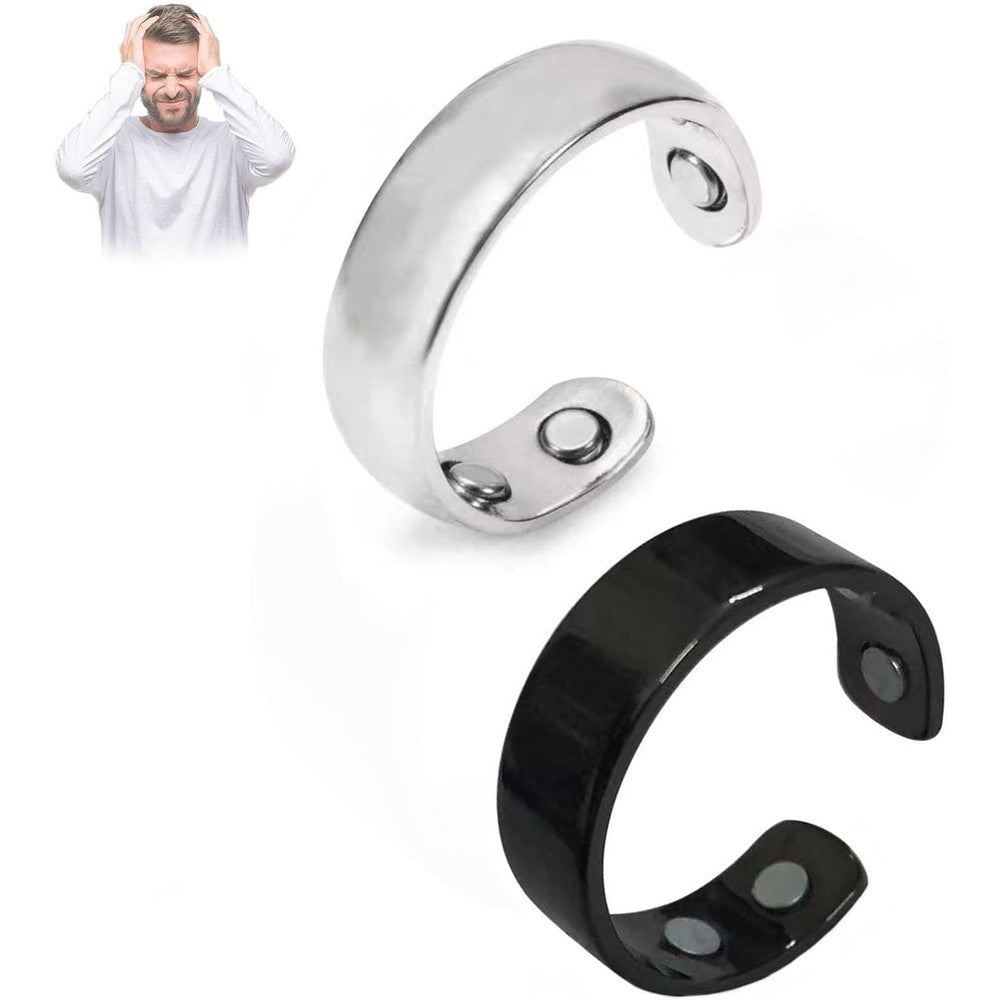 Angyape Auvulis Migraine Ring front view showing adjustable stainless steel design.