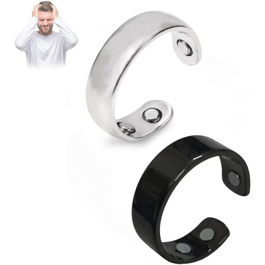 Angyape Auvulis Migraine Ring front view showing adjustable stainless steel design.