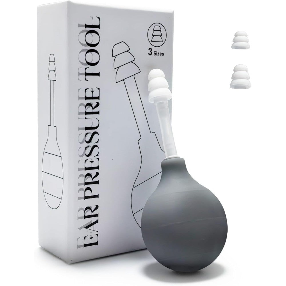 Nerxerx Ear Pressure Relief Device with suction bulb and silicone tips front view