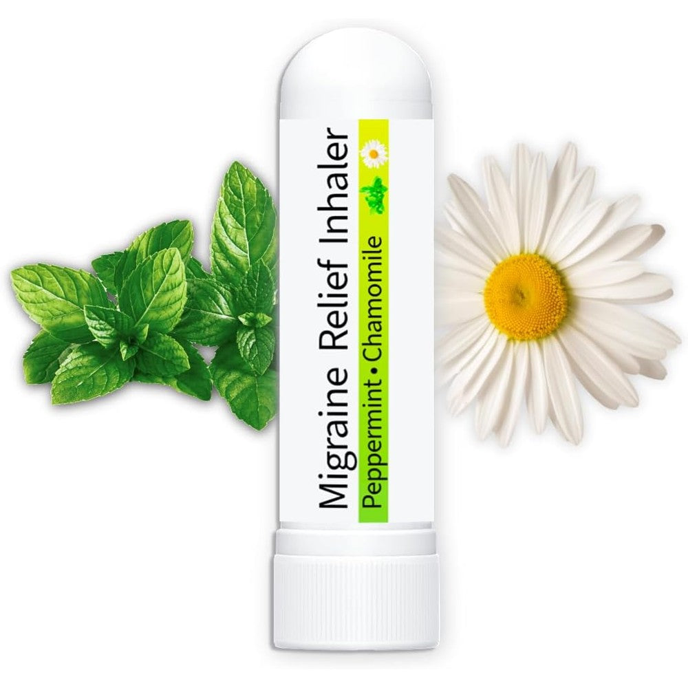 Shuvi Migraine Relief Nasal Inhaler front view of the white portable aromatherapy tube with packaging.