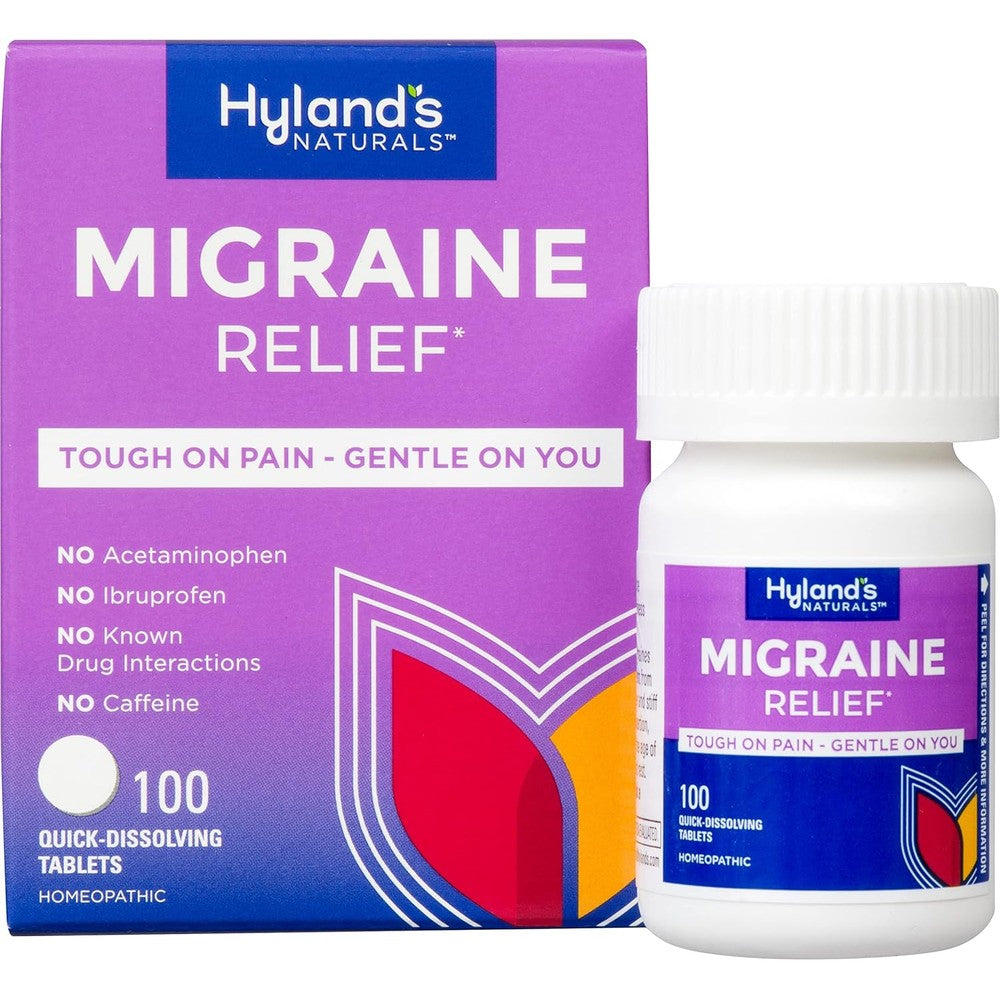 Hyland's Migraine Headache Natural Pain Relief Tablets front view bottle