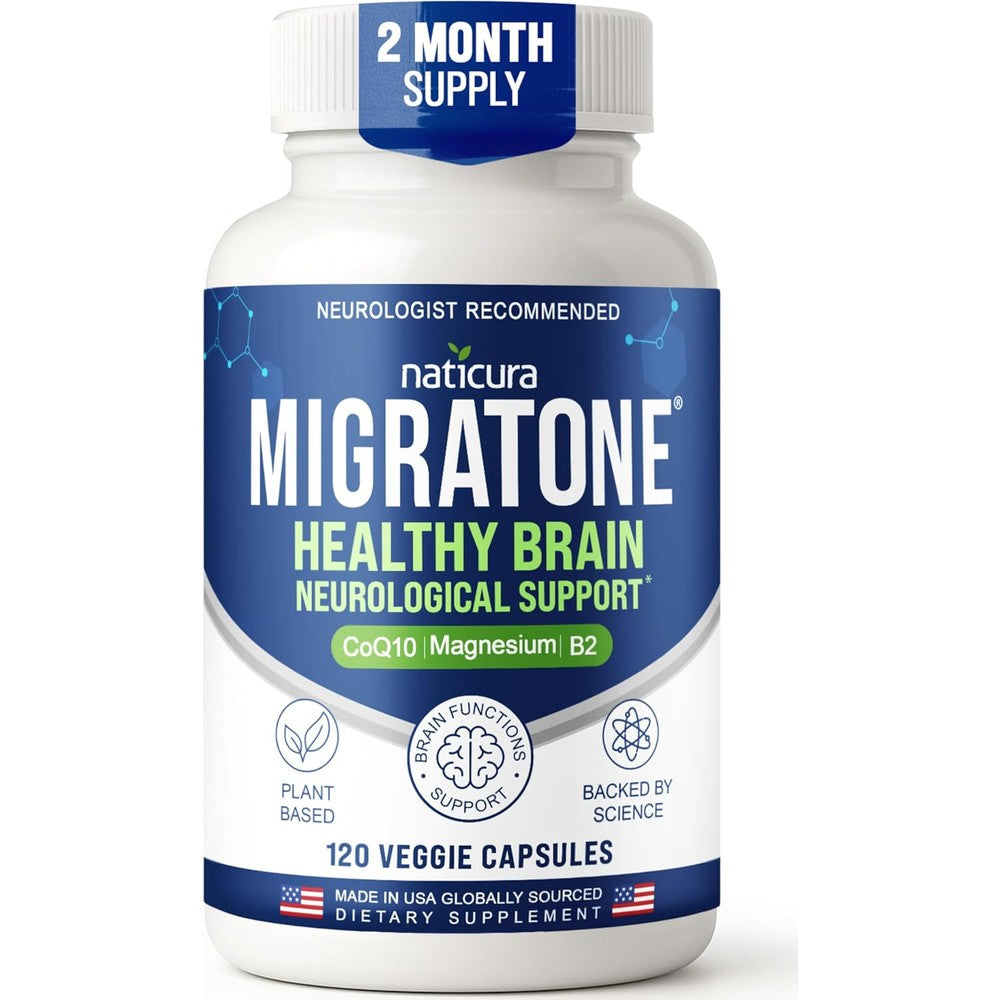 Naticura Migratone Headache Support Formula front view showing 120 capsules