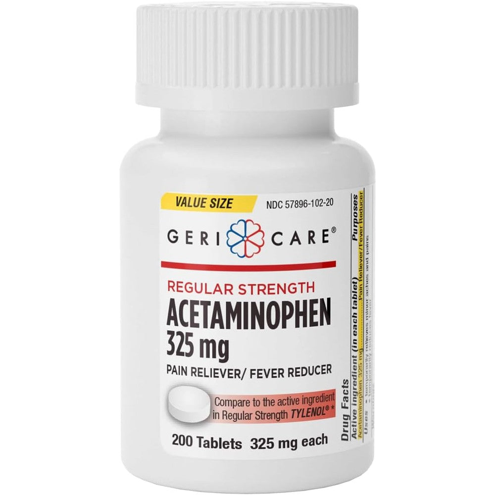 GeriCare Regular Strength Acetaminophen Pain Relief Fever Reducer Tablets, Strength 325mg Tablet | Joint, Muscle, Arthritis, Back Pain Relief 200 Count (Pack of 1)