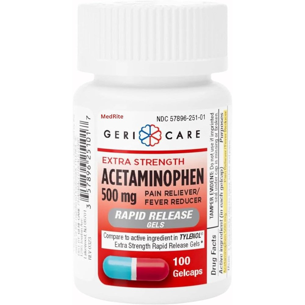 Acetaminophen 500mg Extra Strength - 100 Rapid Release Gelcaps - Over-The-Counter Medication