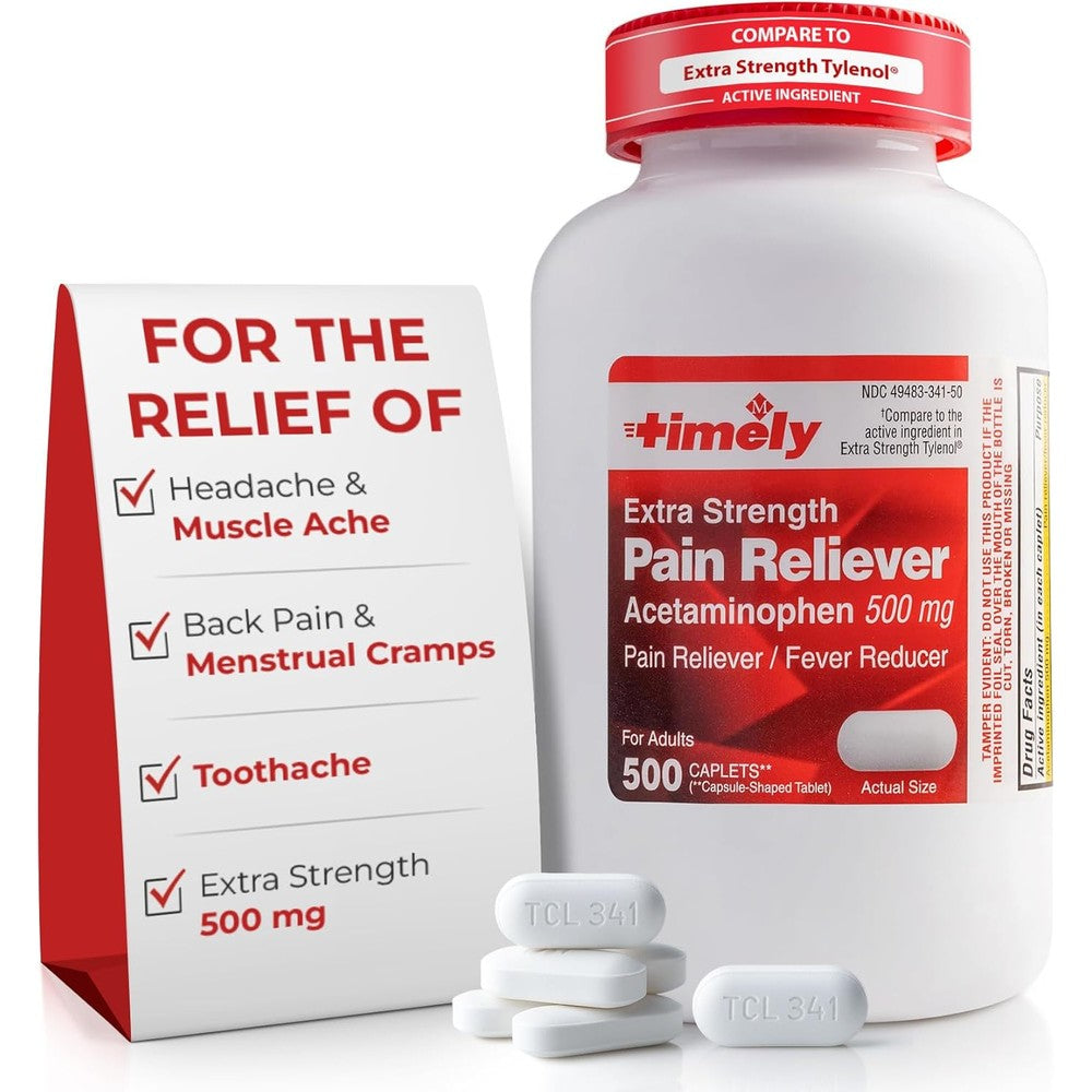 TIME-Cap Labs 500 Caplets Extra Strength Acetaminophen 500mg - Pain Reliever & Fever Reducer for Adults, Helps with Headaches, Backaches, Muscle Pain, Toothaches, Arthritis & Menstrual Cramps
