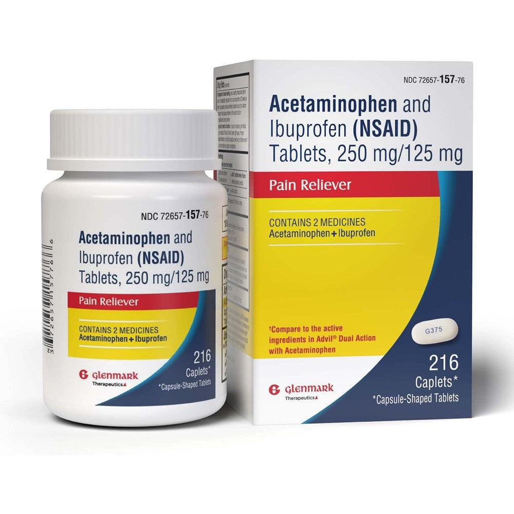 Dual Action Acetaminophen 250mg and Ibuprofen 125mg Caplets, Up to 8h of Pain Relief for Minor Aches and Pain, Headaches, Toothache, Backache, Menstrual Cramps, Minor Arthritis Pain, 216 Count