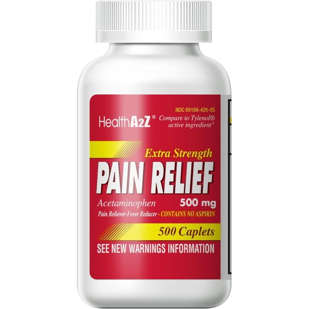 HealthA2ZÂ® Extra Strength Pain Relief | Acetaminophen 500mg | Contains No Aspirin | Fever Reducer | Pain Reliever (500 Count (Pack of 1))