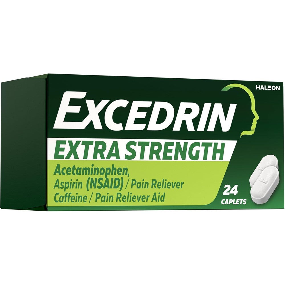 Excedrin Extra Strength Caplets for Headache Pain Relief, Acetaminophen 250mg, Aspirin 250mg, Caffeine 65mg, Pain Reliever, 24 count