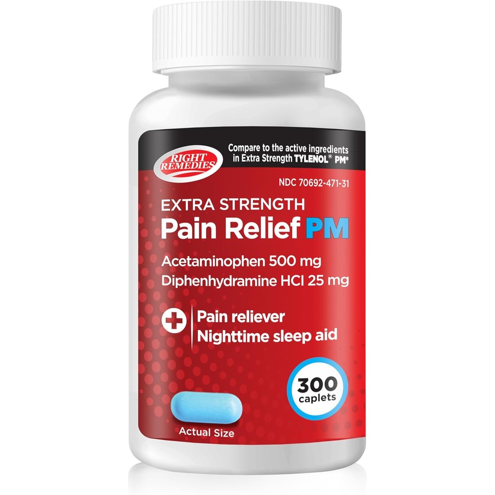 Extra Strength Pain Relief PM & Nighttime Sleep Aid Caplets,(300 count), Acetaminophen 500 mg & Diphenhydramine HCl 25 mg, Non-Habit Forming, Compare to Active ingredients of Tylenol PM