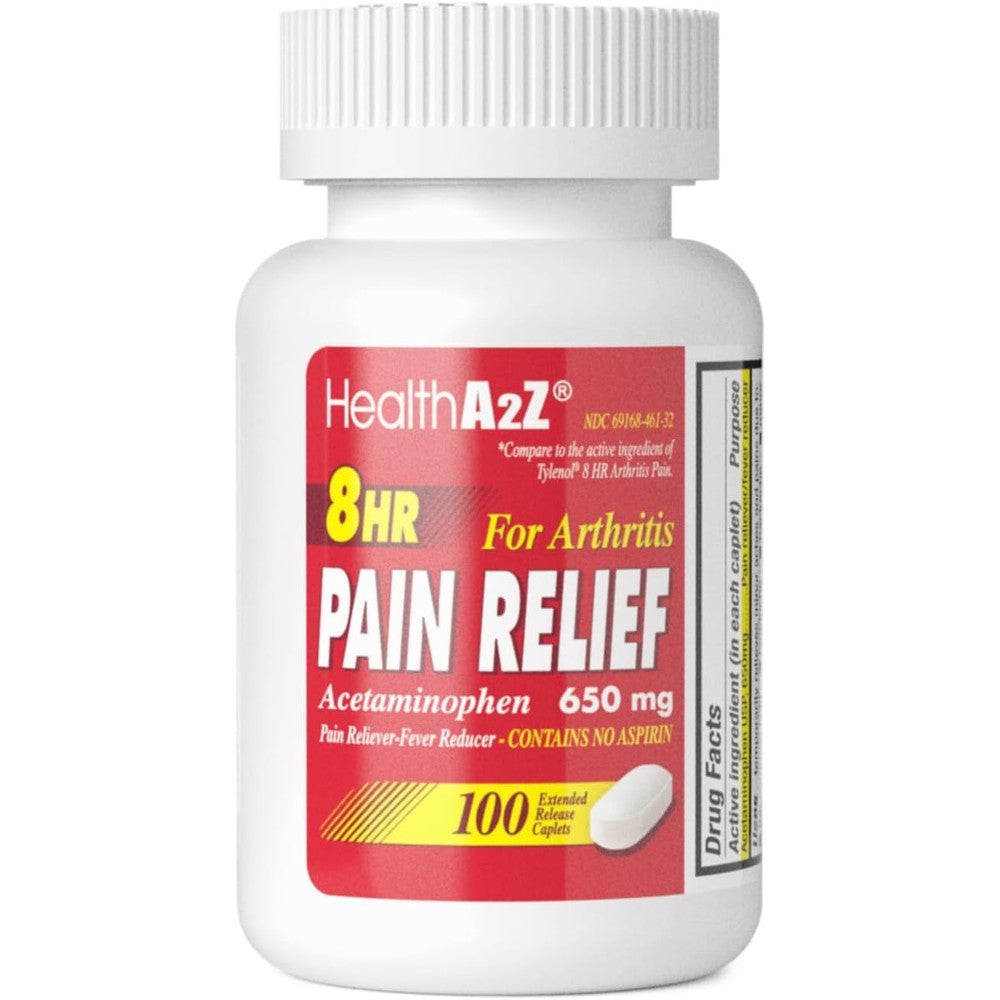 HealthA2ZÂ® Pain Relief Extended Release | Acetaminophen 650mg | 8 Hours | Arthiritis Pain | Pain Reliever - Fever Reducer | Contains no Aspirin (100 Count)