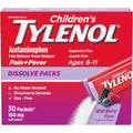 Children's Tylenol Dissolve Packs for Pain Relief, Fever Medication, 160 mg Acetaminophen, Dye Free, Kids' Powder Packets for Cold & Flu Symptom Relief; Wild Berry Flavor, 30 ct.; Pack of 1
