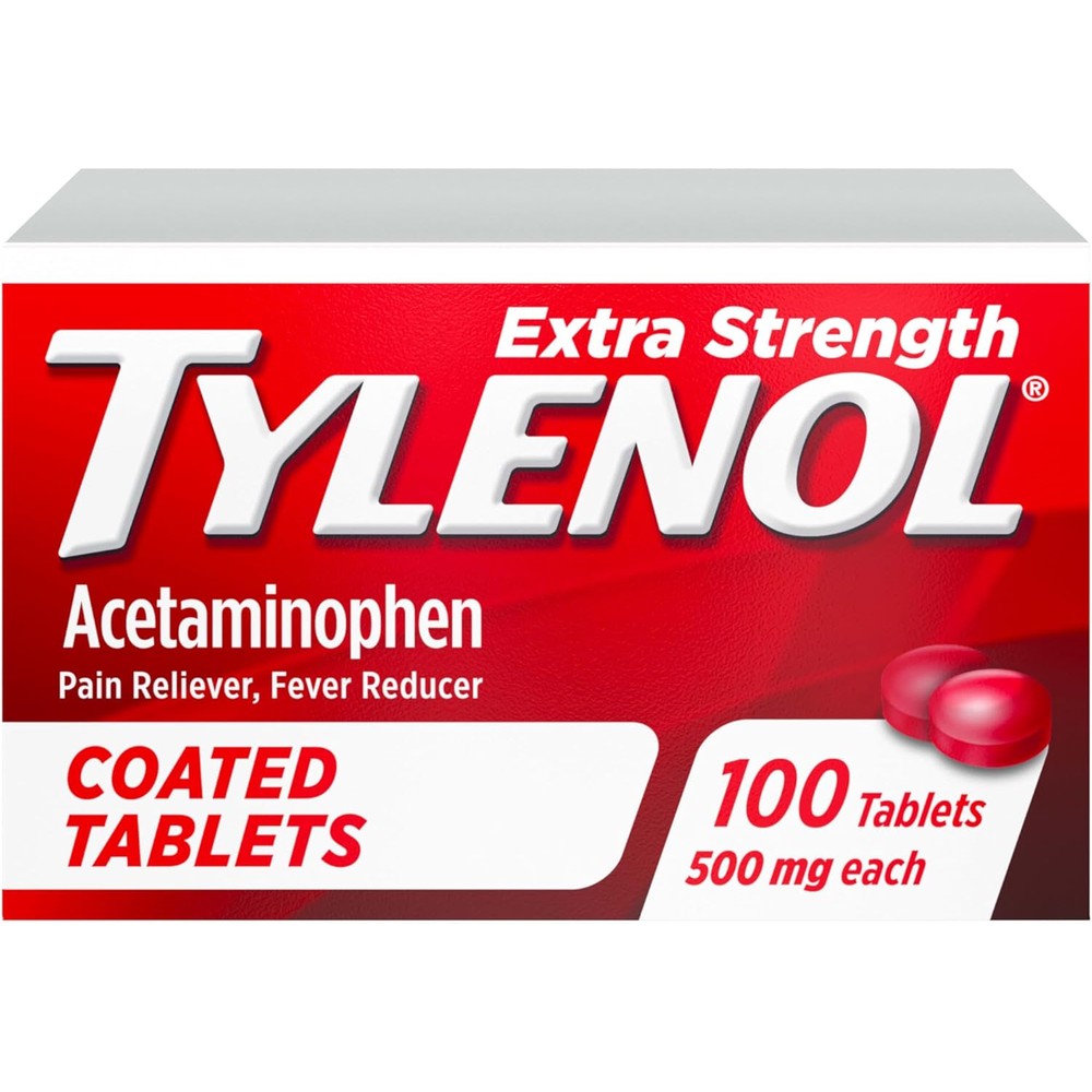 Tylenol Extra Strength Pain Reliever & Fever Reducer, Round Coated Tablets, 500 mg Acetaminophen Pain Relief Pills for Headache, Toothache & Minor Arthritis Pain, 100 ct