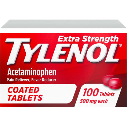 Tylenol Extra Strength Pain Reliever & Fever Reducer, Round Coated Tablets, 500 mg Acetaminophen Pain Relief Pills for Headache, Toothache & Minor Arthritis Pain, 100 ct